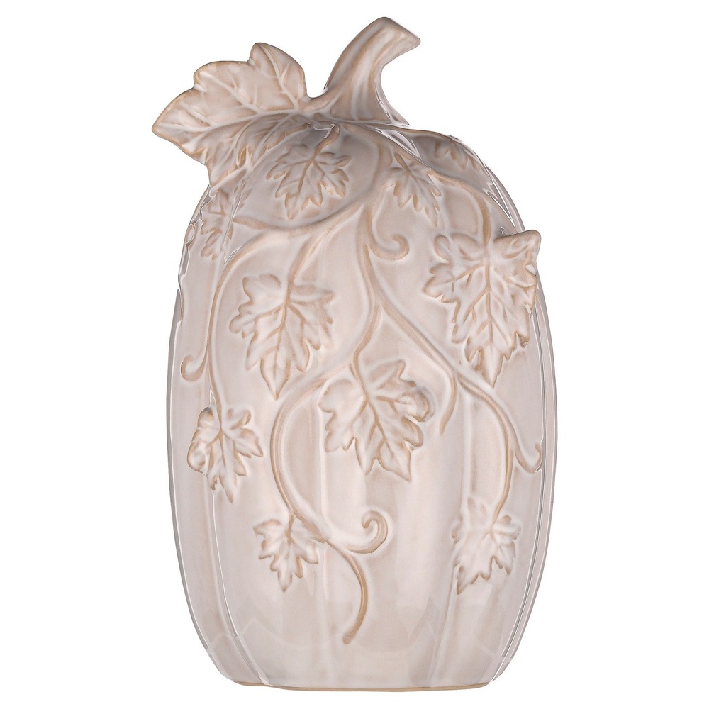 My Texas House Fall Tall Ceramic Pumpkin with Vine Accents White, 10in